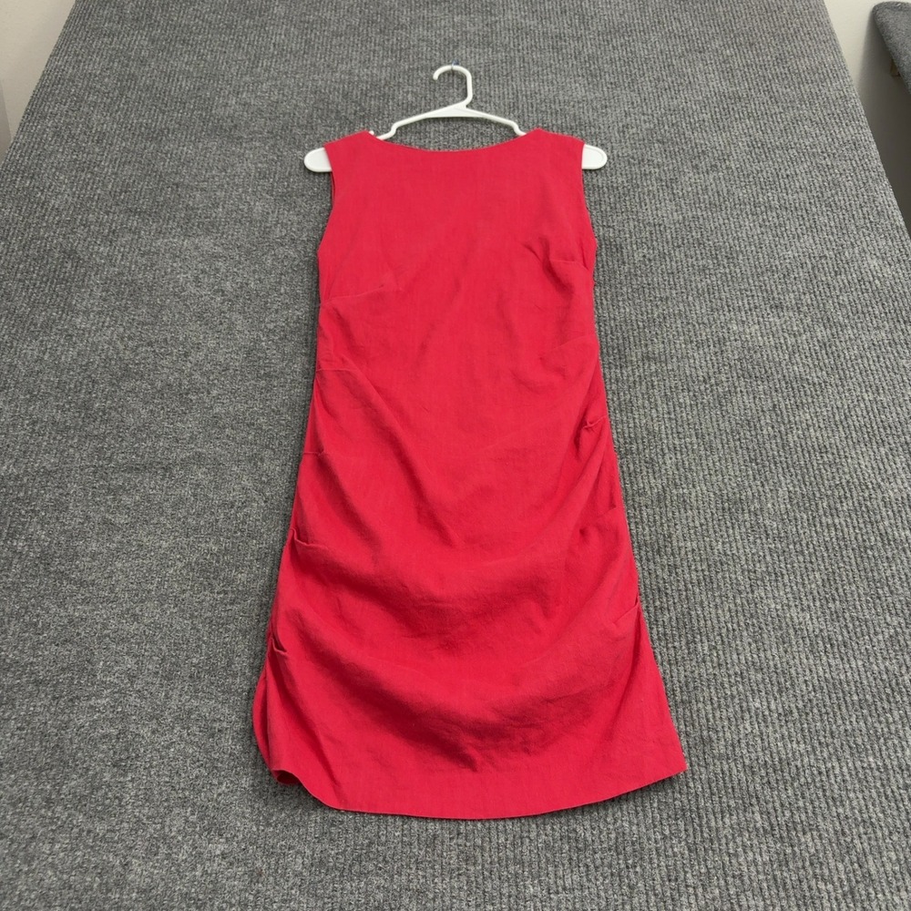 Nicole Miller Dress Womens 8P Red Linen Blend Ruched Sleeveless Sheath Cocktail
